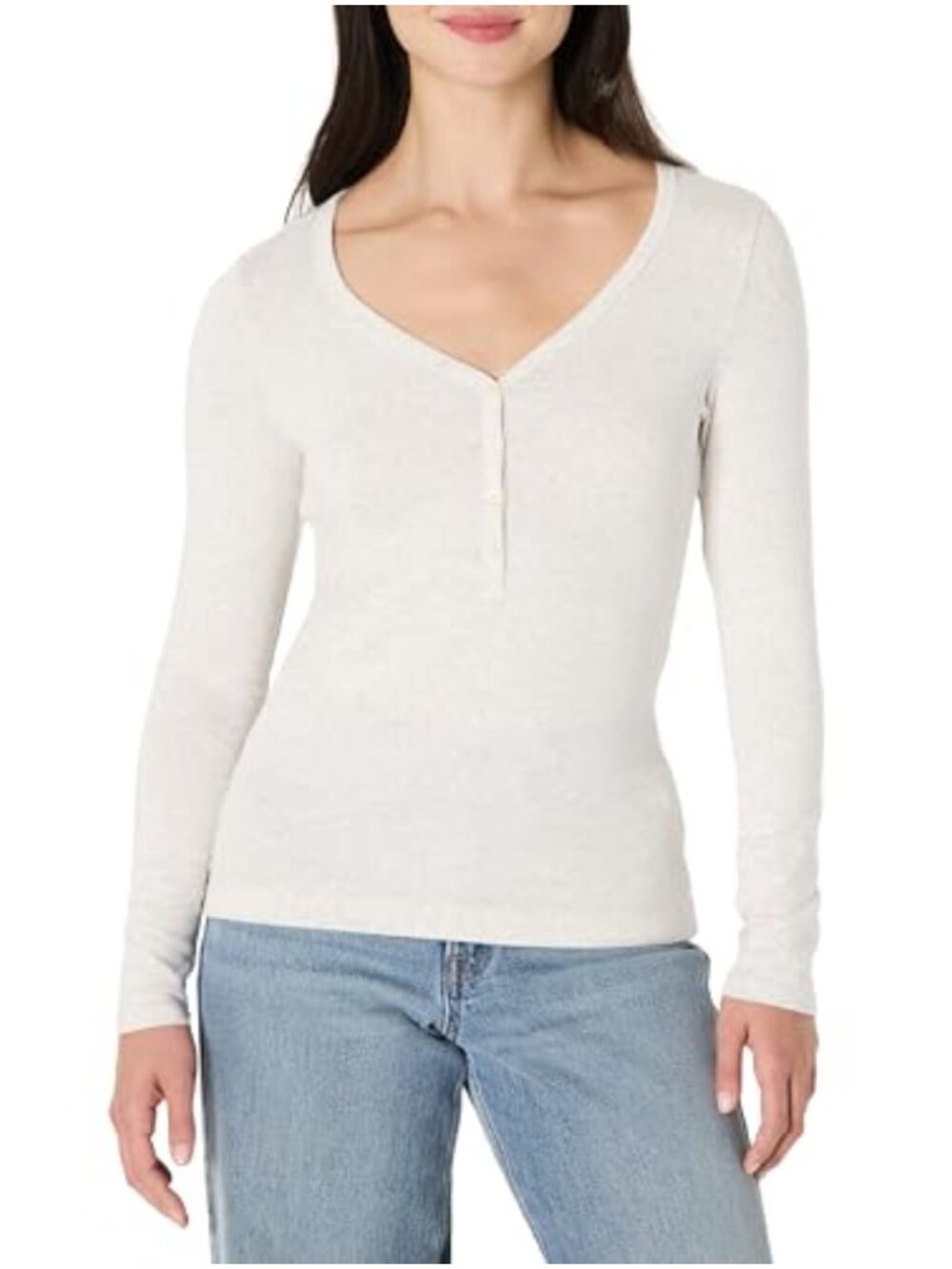 Womens Ribbed Knit Long Sleeve Henley Slim Fit T-Shirt